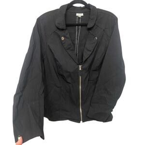 Avenue Full Zipper Utility Jacket Coat In Black And Silver Detail Size 3X